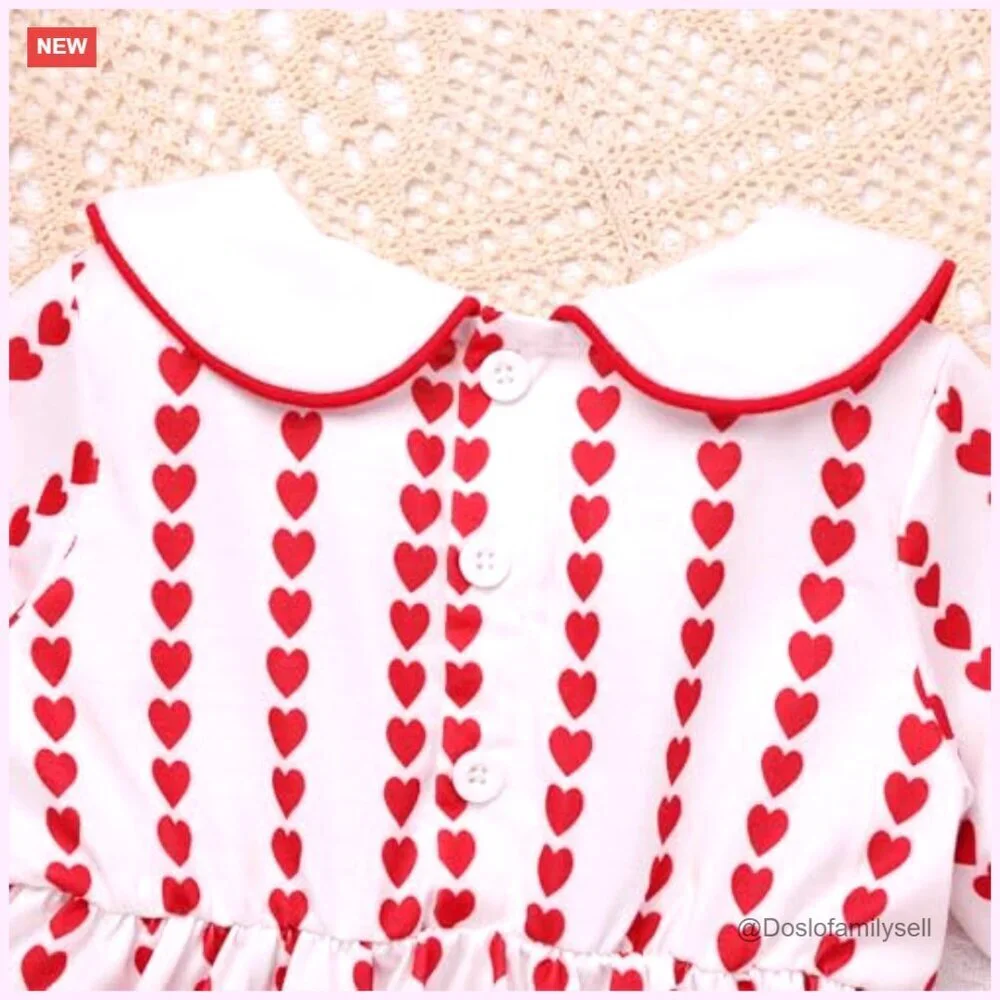 Toddler Girl Long Sleeve Peter Pan Collar Gingham Heart Dress with Bow Headband